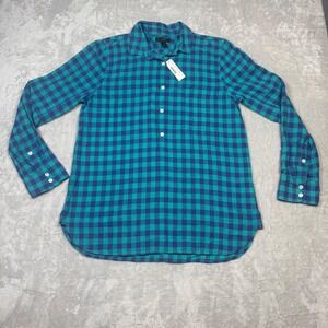NWT J Crew Womens Plaid Long Sleeve Button Down Shirt Blue Green Size 4 Cotton